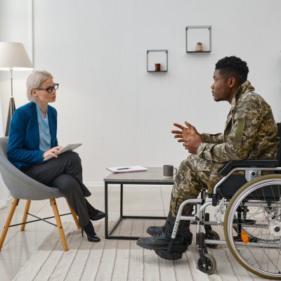 Soldier with disability with social worker